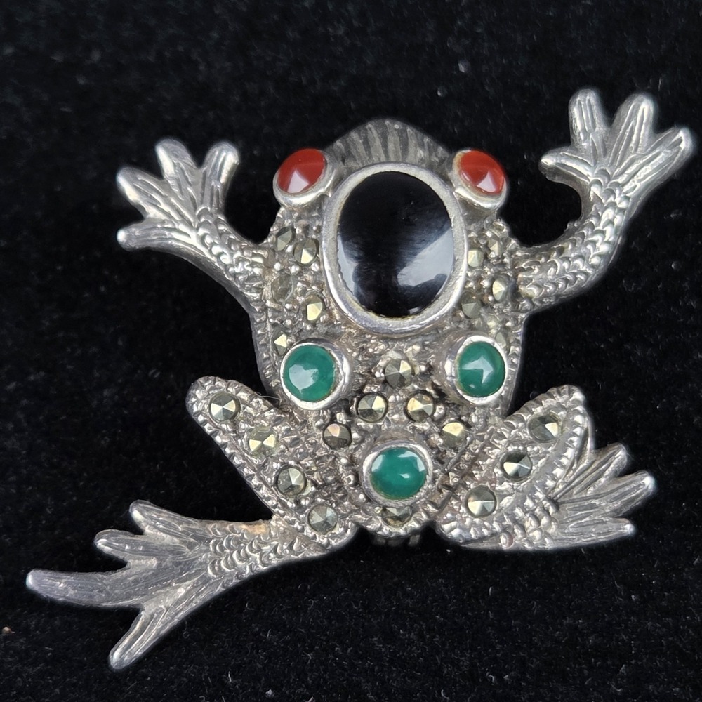 Michael Anthony Frog Toad Amphibian MA Sterling 925 Silver Gemstones Pin Brooch
